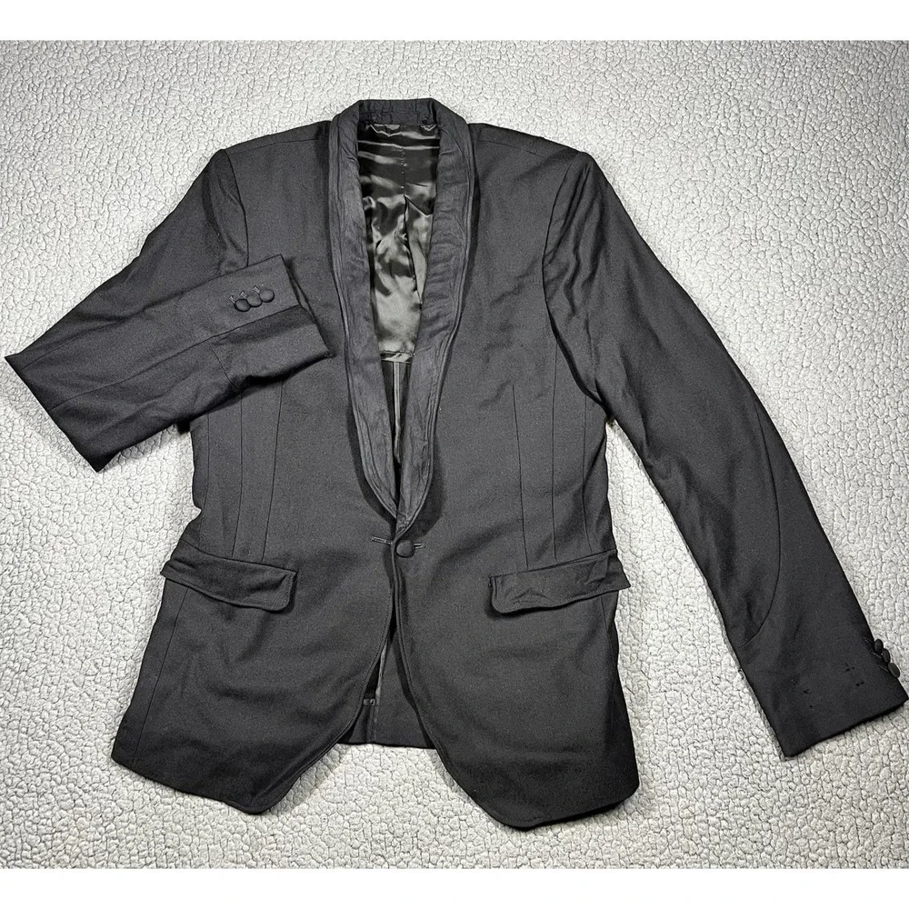 All Saints‎ Spitalfields Belgrave Tuxedo Jacket Mens 38 Black Wool Shawl MJE594